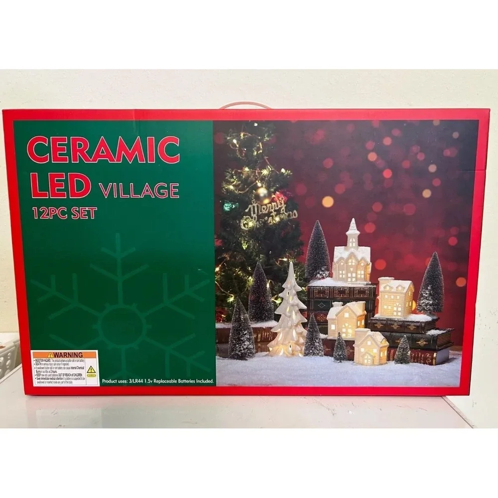 Beautiful Ceramic LED Lighted Village 16 Piece Set Brand NEW In Box